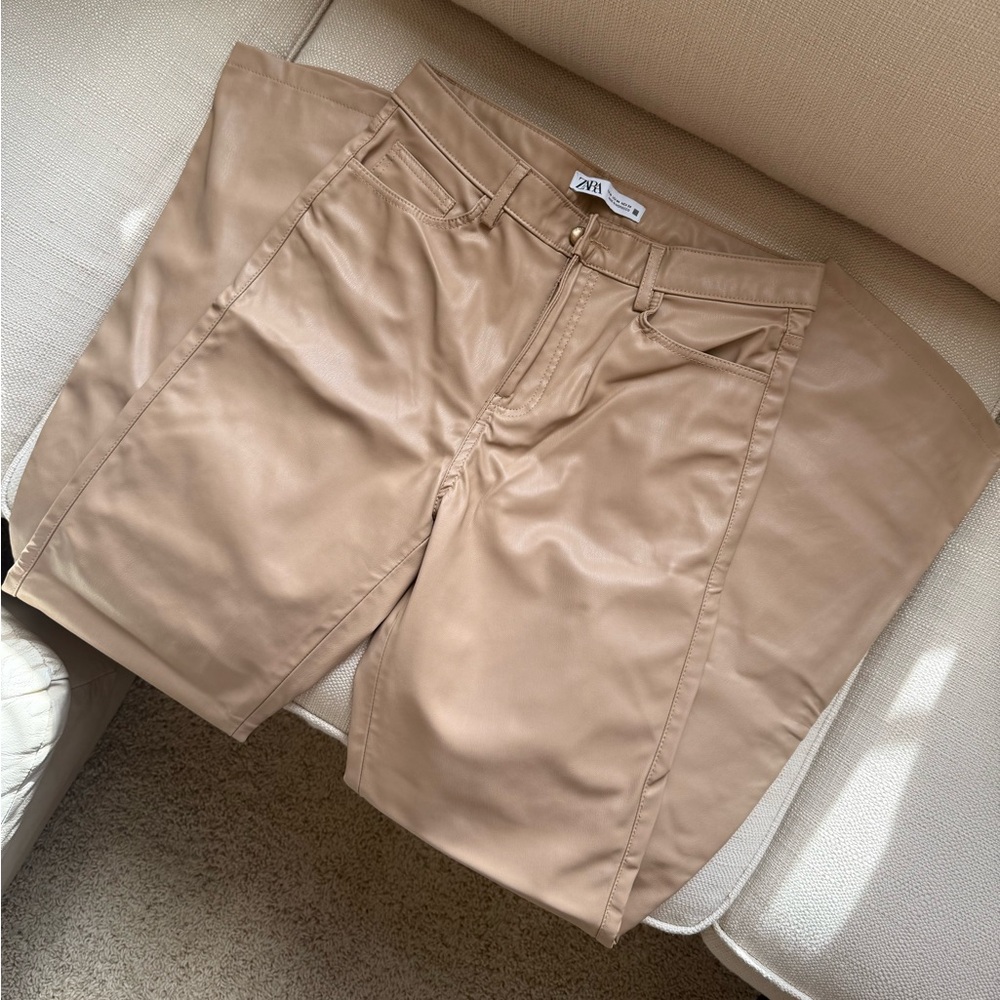 ZARA high rise straight leg leather pants
